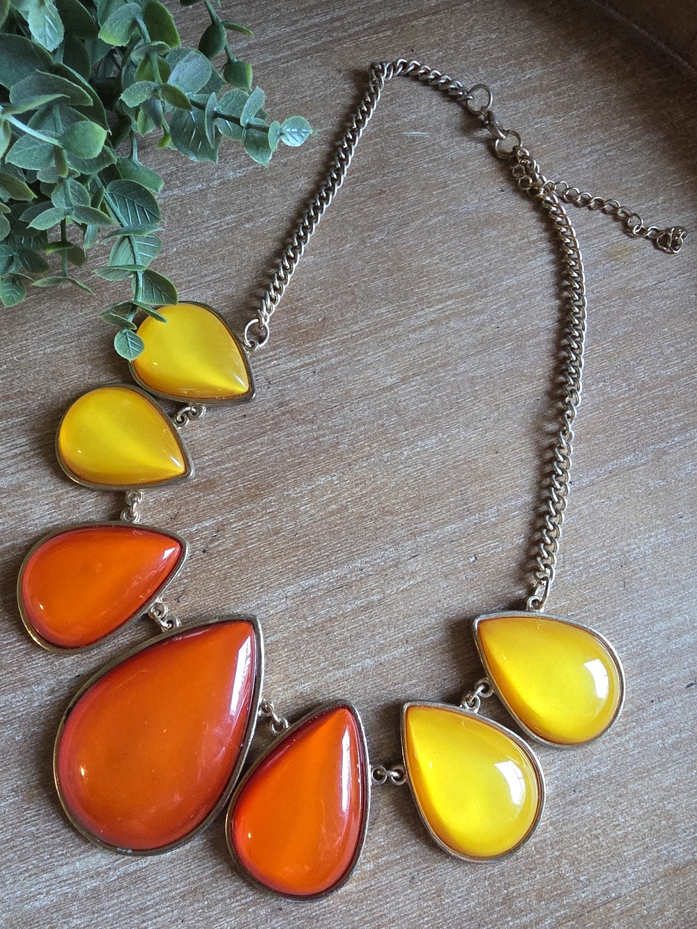 Bold Yellow & Orange Teardrop Statement Necklace
